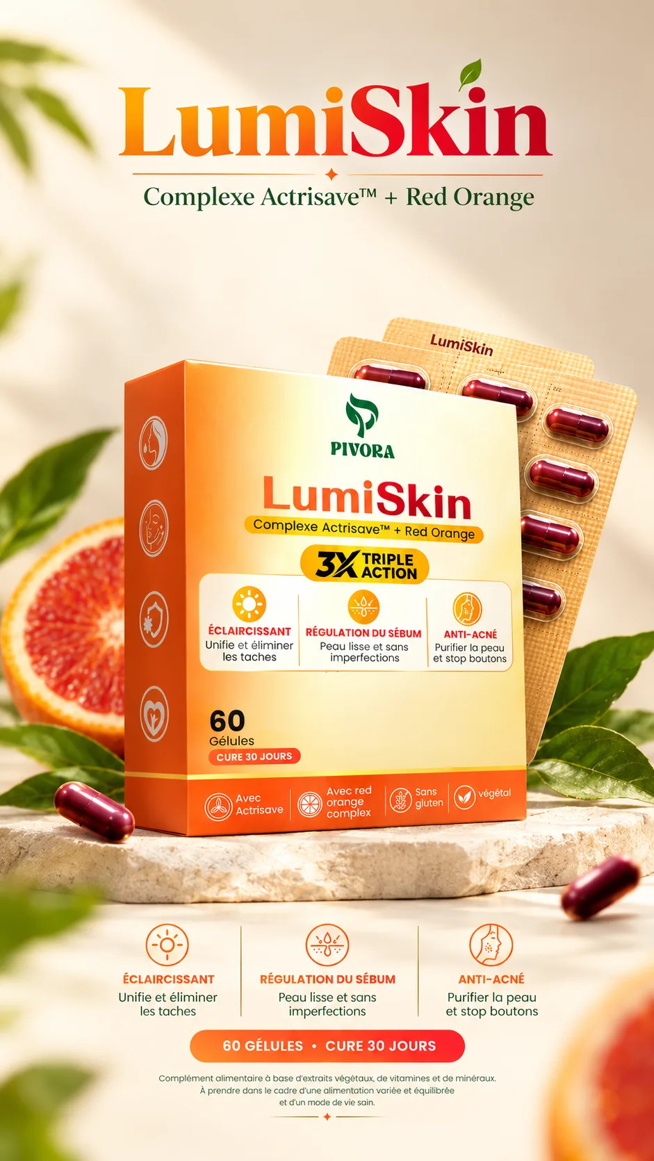 LumiSkin, orange rouge et feuilles